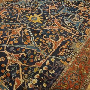 Antique W. Persian Bijar Garrus Carpet 8'10"Ã—23'8" Dark Blue & Burnt Rust, Long Format, Circa 1870 - detail view 9