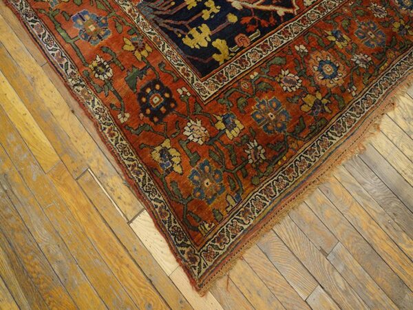 Antique w. Persian bijar garrus carpet 8'10"ã—23'8" dark blue & burnt rust, long format, circa 1870 - detail view 11