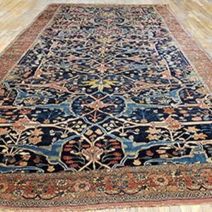 Antique W. Persian Bijar Garrus Carpet 8'10"Ã—23'8" Dark Blue & Burnt Rust, Long Format, Circa 1870 - detail view 1