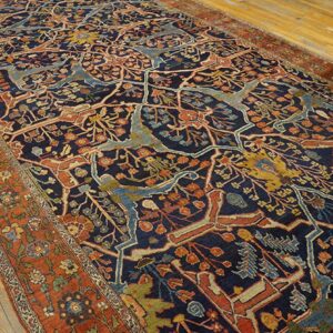 Antique W. Persian Bijar Garrus Carpet 8'10"Ã—23'8" Dark Blue & Burnt Rust, Long Format, Circa 1870 - detail view 2