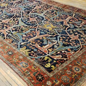 Antique W. Persian Bijar Garrus Carpet 8'10"Ã—23'8" Dark Blue & Burnt Rust, Long Format, Circa 1870 - detail view 3