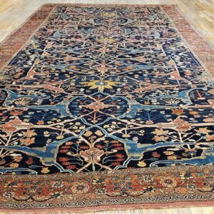 Antique W. Persian Bijar Garrus Carpet 8'10"Ã—23'8" Dark Blue & Burnt Rust, Long Format, Circa 1870 - detail view 4