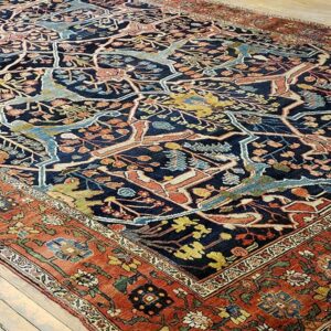 Antique W. Persian Bijar Garrus Carpet 8'10"Ã—23'8" Dark Blue & Burnt Rust, Long Format, Circa 1870 - detail view 5