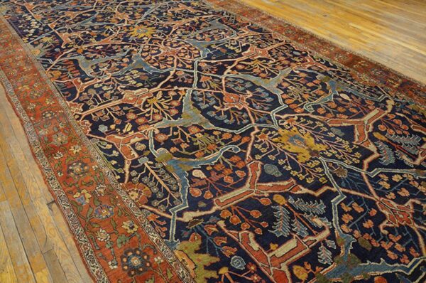 Antique w. Persian bijar garrus carpet 8'10"ã—23'8" dark blue & burnt rust, long format, circa 1870 - detail view 6