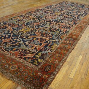 Antique W. Persian Bijar Garrus Carpet 8'10"Ã—23'8" Dark Blue & Burnt Rust, Long Format, Circa 1870 - detail view 7