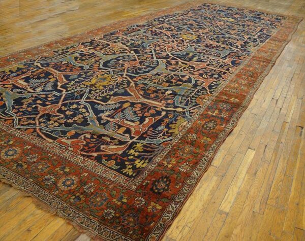Antique w. Persian bijar garrus carpet 8'10"ã—23'8" dark blue & burnt rust, long format, circa 1870 - detail view 7