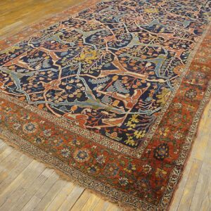 Antique W. Persian Bijar Garrus Carpet 8'10"Ã—23'8" Dark Blue & Burnt Rust, Long Format, Circa 1870 - detail view 8