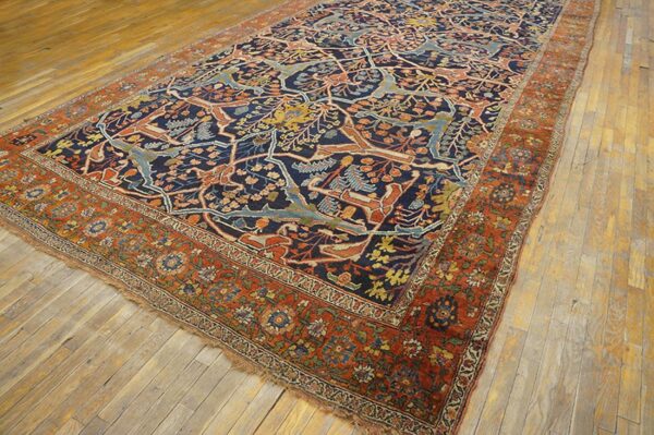 Antique w. Persian bijar garrus carpet 8'10"ã—23'8" dark blue & burnt rust, long format, circa 1870 - detail view 8