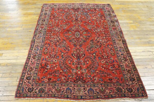Antique w. Persian bijar rug 4'9"×7'2" red field, hand-knotted wool, 19th century 3 Antique w. Persian bijar rug 4'9"ã—7'2" red field, hand-knotted wool, 19th century - detail view 2