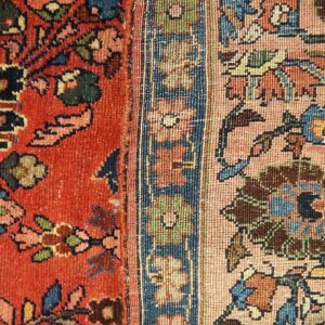 Antique W. Persian Bijar Rug 4'9"×7'2" Red Field, Hand-Knotted Wool, 19th Century - detail view 3