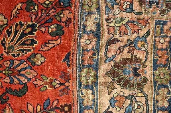 Antique w. Persian bijar rug 4'9"×7'2" red field, hand-knotted wool, 19th century 4 Antique w. Persian bijar rug 4'9"ã—7'2" red field, hand-knotted wool, 19th century - detail view 3