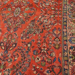 Antique W. Persian Bijar Rug 4'9"×7'2" Red Field, Hand-Knotted Wool, 19th Century - detail view 4