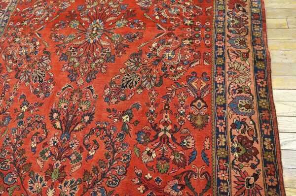 Antique w. Persian bijar rug 4'9"×7'2" red field, hand-knotted wool, 19th century 5 Antique w. Persian bijar rug 4'9"ã—7'2" red field, hand-knotted wool, 19th century - detail view 4