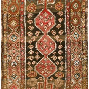Antique W. Persian Kurdish Carpet 4'2"×8'6" Brown & Camel, Circa 1930