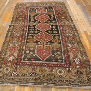 Antique W. Persian Kurdish Carpet 4'2"×8'6" Brown & Camel, Circa 1930 - detail view 1