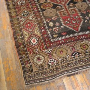 Antique W. Persian Kurdish Carpet 4'2"×8'6" Brown & Camel, Circa 1930 - detail view 2