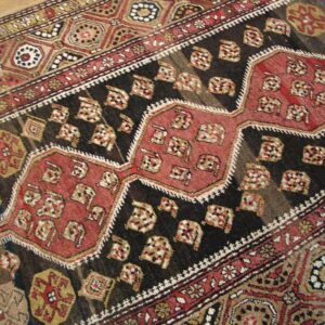 Antique W. Persian Kurdish Carpet 4'2"×8'6" Brown & Camel, Circa 1930 - detail view 3