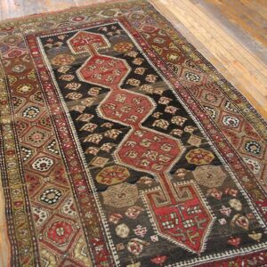 Antique W. Persian Kurdish Carpet 4'2"×8'6" Brown & Camel, Circa 1930 - detail view 4