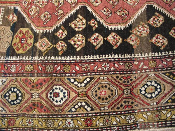 Antique w. Persian kurdish carpet 4'2"×8'6" brown & camel, circa 1930 - detail view 5