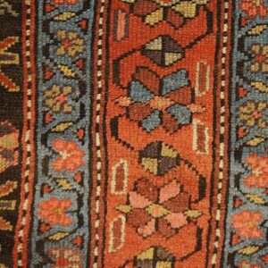 Antique W. Persian Kurdish Carpet 4'×8'9" Brown Field, Red Border, Late 19th Century - detail view 3