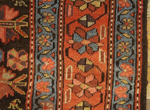 Antique w. Persian kurdish carpet 4'×8'9" brown field, red border, late 19th century - detail view 3