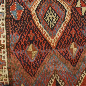 Antique W. Persian Kurdish Jaf Carpet 3'10"×9'3" Red Field, Ivory Border, Tribal Lozenges, Late 19th C. - detail view 4
