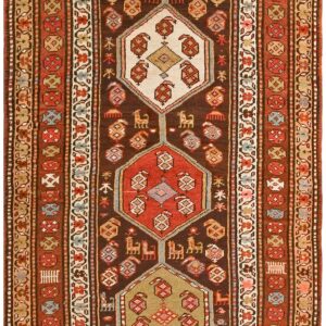 Antique W. Persian Kurdish Runner 3'10"Ã—13'2" Brown Field, Orange Border, Tribal, Circa 1930