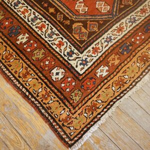 Antique W. Persian Kurdish Runner 3'10"×13'2" Brown Field, Orange Border, Tribal, Circa 1930 - detail view 2