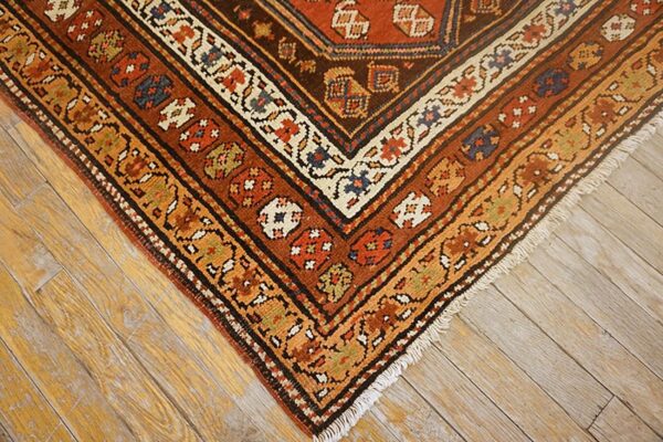 Antique w. Persian kurdish runner 3'10"×13'2" brown field, orange border, tribal, circa 1930 3 Antique w. Persian kurdish runner 3'10"ã—13'2" brown field, orange border, tribal, circa 1930 - detail view 2