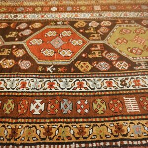 Antique W. Persian Kurdish Runner 3'10"×13'2" Brown Field, Orange Border, Tribal, Circa 1930 - detail view 3
