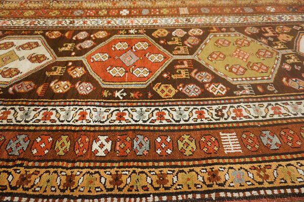 Antique w. Persian kurdish runner 3'10"×13'2" brown field, orange border, tribal, circa 1930 4 Antique w. Persian kurdish runner 3'10"ã—13'2" brown field, orange border, tribal, circa 1930 - detail view 3