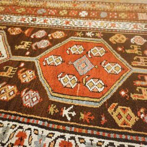 Antique W. Persian Kurdish Runner 3'10"×13'2" Brown Field, Orange Border, Tribal, Circa 1930 - detail view 4