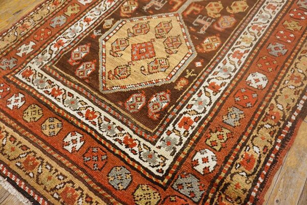 Antique w. Persian kurdish runner 3'10"×13'2" brown field, orange border, tribal, circa 1930 6 Antique w. Persian kurdish runner 3'10"ã—13'2" brown field, orange border, tribal, circa 1930 - detail view 5