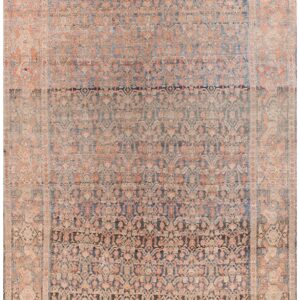 Antique W. Persian Senneh Carpet 4'7"×6'6" Blue Field, Soft Red Border, Late 19th Century