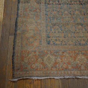 Antique W. Persian Senneh Carpet 4'7"×6'6" Blue Field, Soft Red Border, Late 19th Century - detail view 2