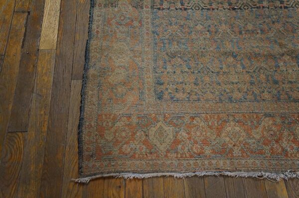 Antique w. Persian senneh carpet 4'7"×6'6" blue field, soft red border, late 19th century - detail view 2