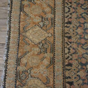 Antique W. Persian Senneh Carpet 4'7"×6'6" Blue Field, Soft Red Border, Late 19th Century - detail view 3