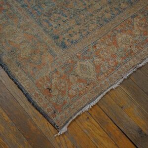 Antique W. Persian Senneh Carpet 4'7"×6'6" Blue Field, Soft Red Border, Late 19th Century - detail view 4