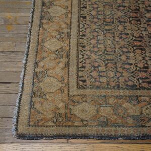 Antique W. Persian Senneh Carpet 4'7"×6'6" Blue Field, Soft Red Border, Late 19th Century - detail view 5
