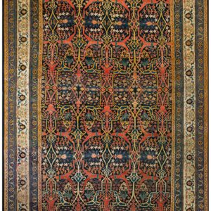 Antique W. Persian Senneh Garrus Carpet 13'10"×20'9" Navy & Ivory, Circa 1880