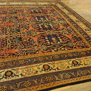 Antique W. Persian Senneh Garrus Carpet 13'10"×20'9" Navy & Ivory, Circa 1880 - detail view 2