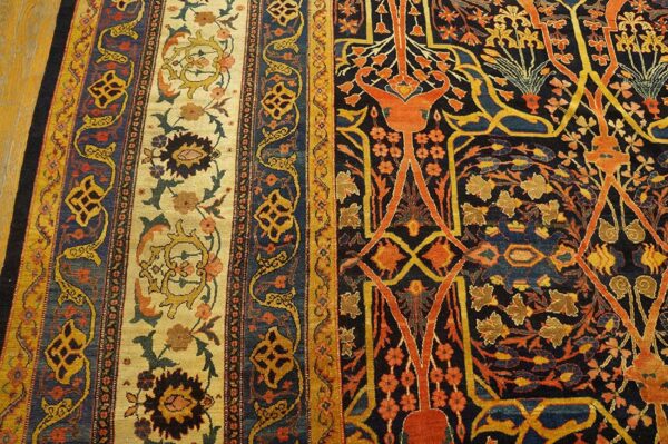 Antique w. Persian senneh garrus carpet 13'10"×20'9" navy & ivory, circa 1880 - detail view 3