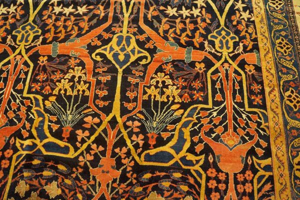 Antique w. Persian senneh garrus carpet 13'10"×20'9" navy & ivory, circa 1880 - detail view 4