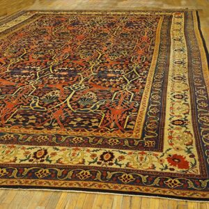 Antique W. Persian Senneh Garrus Carpet 13'10"×20'9" Navy & Ivory, Circa 1880 - detail view 5