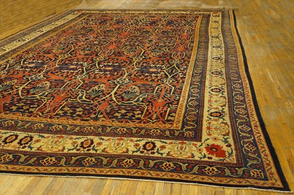 Antique w. Persian senneh garrus carpet 13'10"×20'9" navy & ivory, circa 1880 - detail view 5