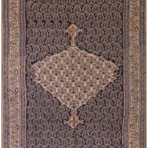 Antique W. Persian Senneh Paisley Kilim 4'3"×5'10" Navy & Yellow, Late 19th Century