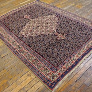 Antique W. Persian Senneh Paisley Kilim 4'3"×5'10" Navy & Yellow, Late 19th Century - detail view 1
