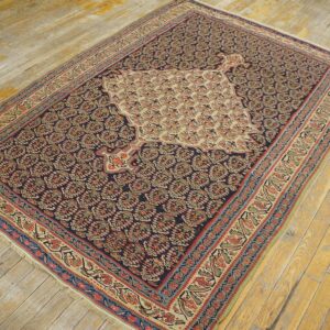 Antique W. Persian Senneh Paisley Kilim 4'3"×5'10" Navy & Yellow, Late 19th Century - detail view 2
