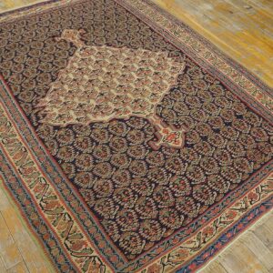 Antique W. Persian Senneh Paisley Kilim 4'3"×5'10" Navy & Yellow, Late 19th Century - detail view 3