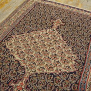 Antique W. Persian Senneh Paisley Kilim 4'3"×5'10" Navy & Yellow, Late 19th Century - detail view 4